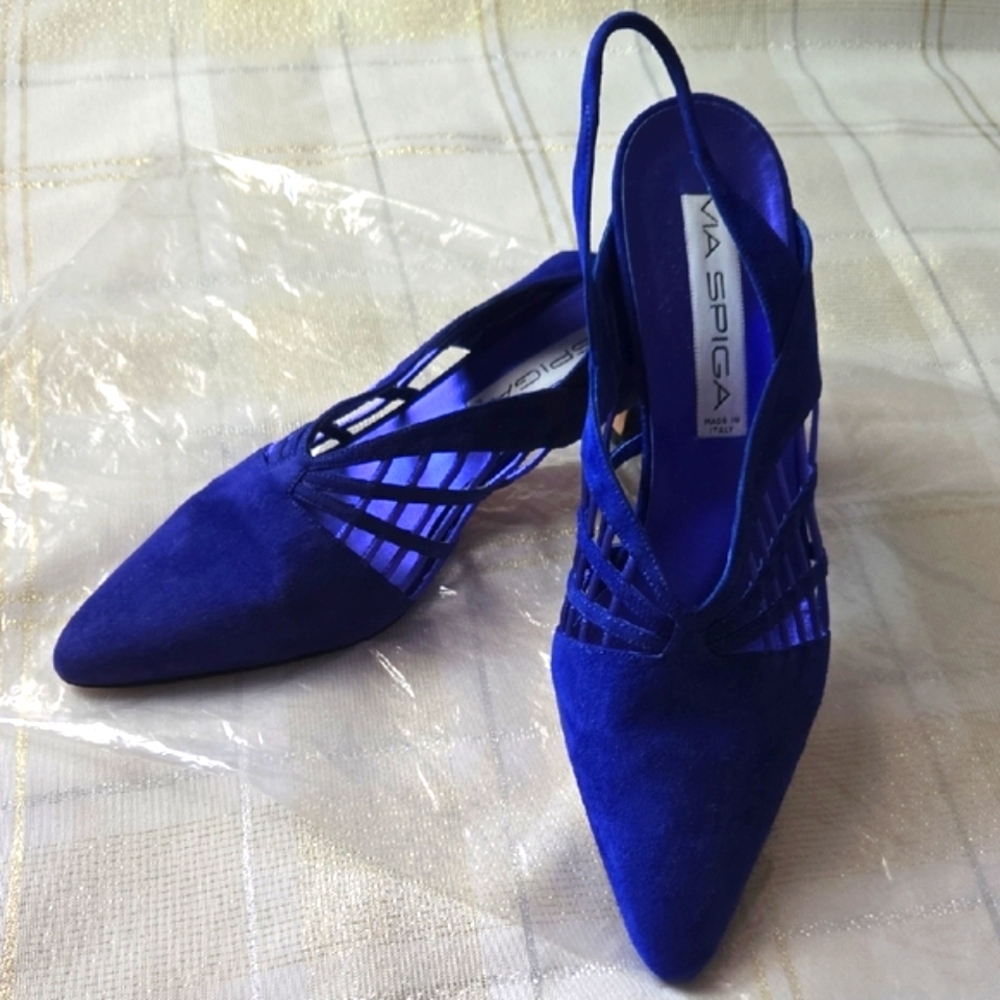 Via Spiga Electric Blue Sling Back Heels - Picture 1 of 15